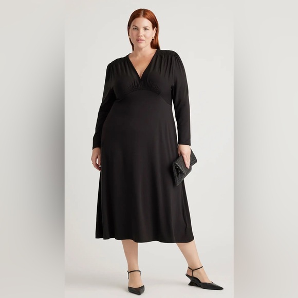 Quince Tencel Jersey V-Neck Long Sleeve Midi Dress - Picture 1 of 5